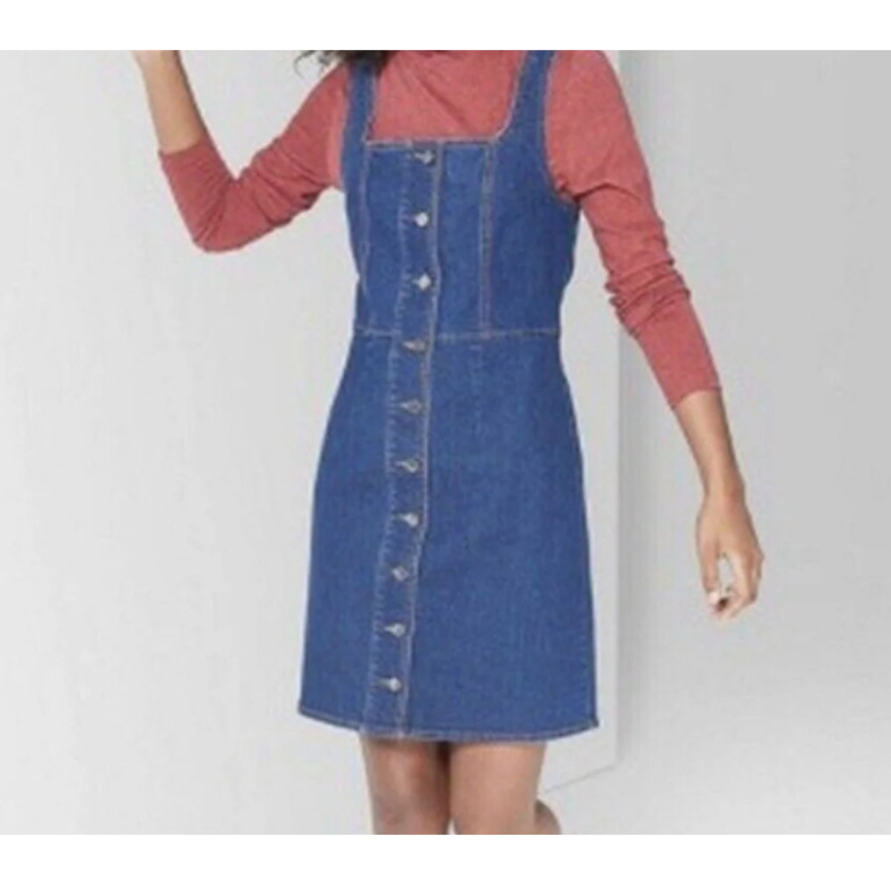 WILD FABLE Denim Midi Blue Dress Sleeveless Wide Straps Button Up Size XL